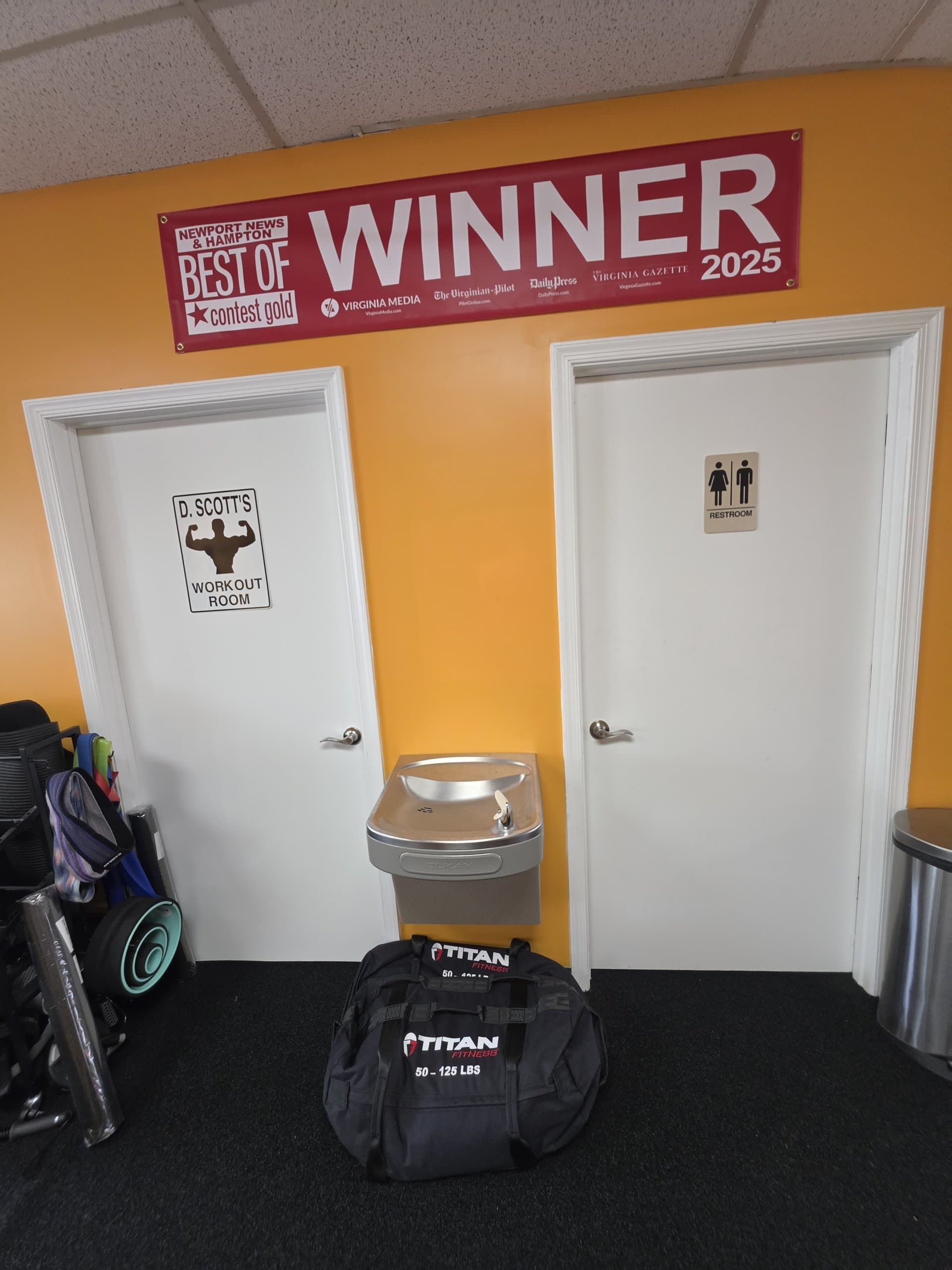 The hallway to the workout room at DScottsFitCamp in Newport News